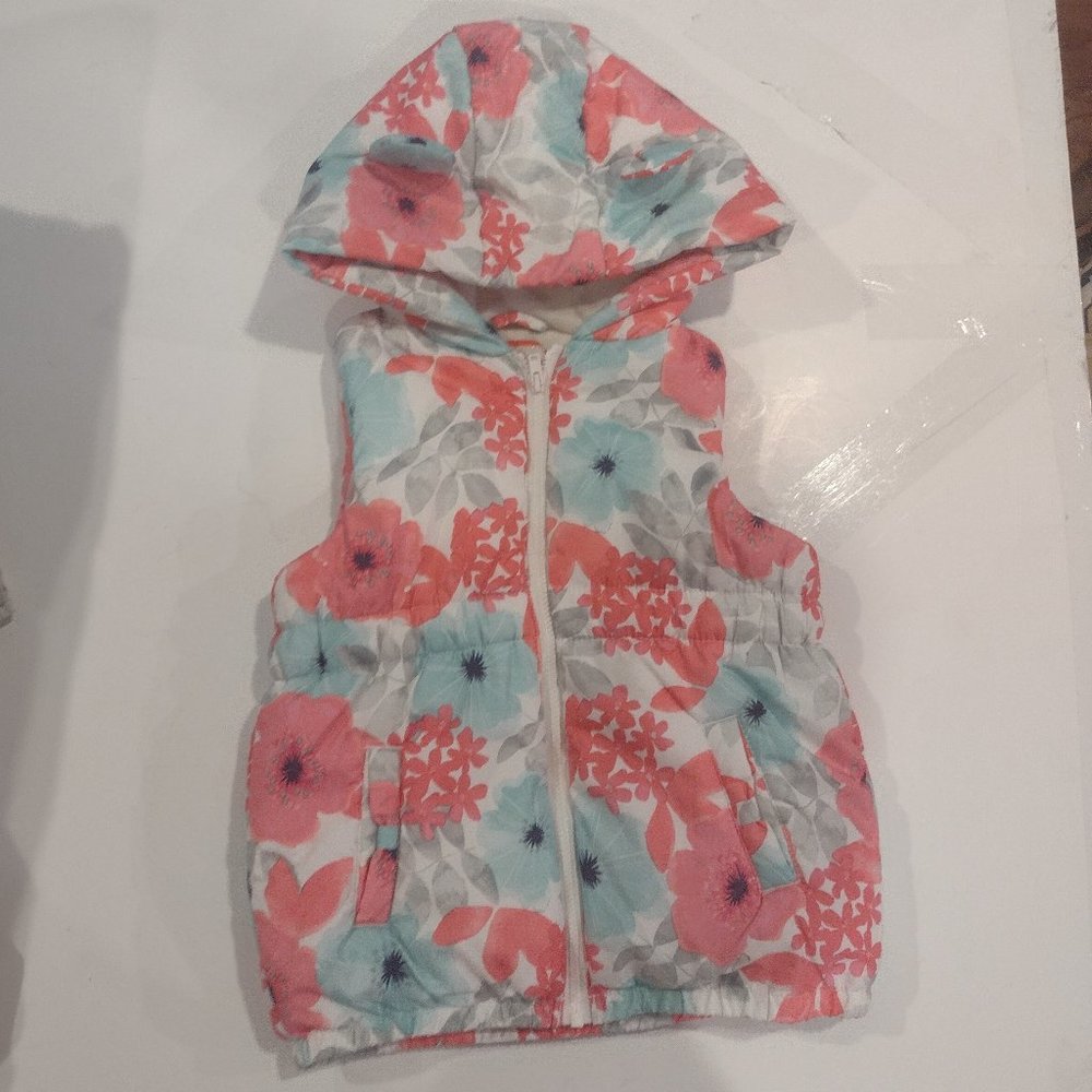 Gymboree Floral Hooded Vest - Pink, Blue, Gray